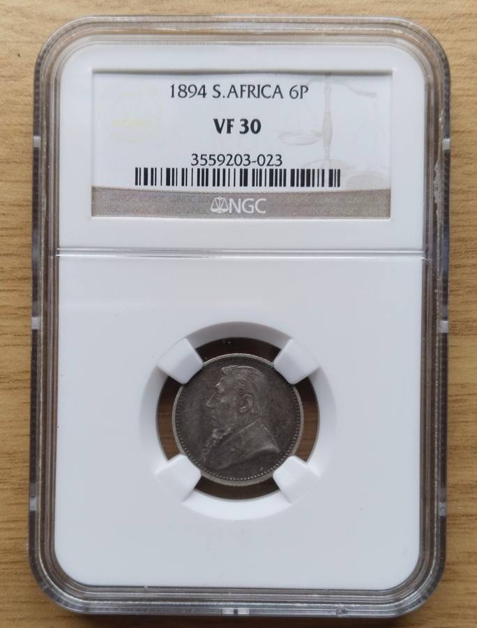 ZAR 1894 NGC VF30 Silver Sixpence