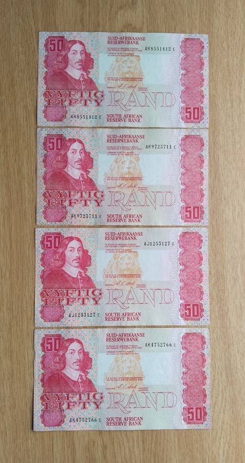 South Africa CL Stals Collection of 4 Old R50 Bank Notes.