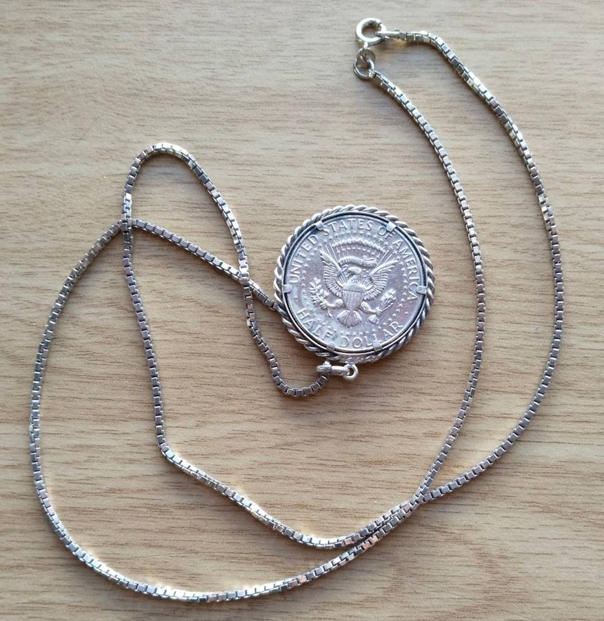 America 1967 Silver Hall Dollar with silver clasp and Chain. Please Read.