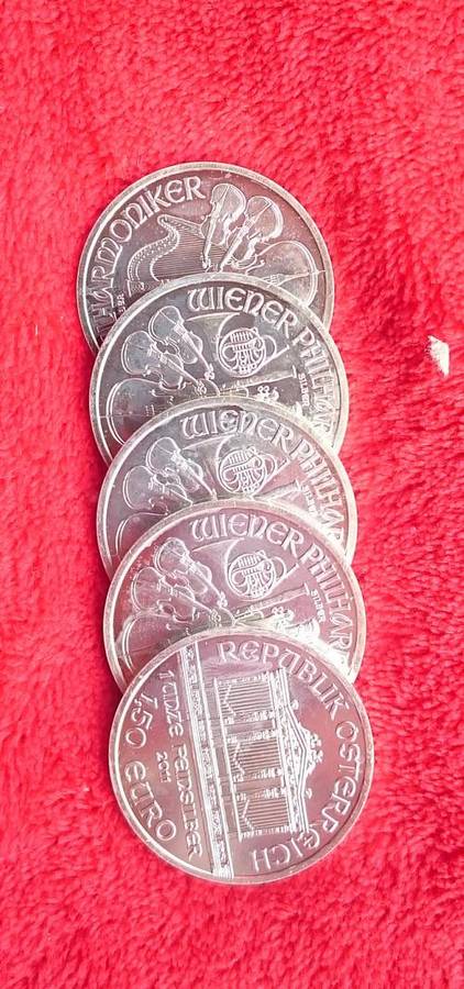 5 x solid silver one oz philharmonics