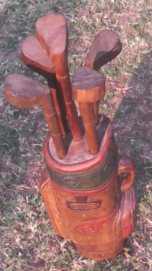 WOOD CARVING GOLF BAG WITH CLUBS  (L0VELY)