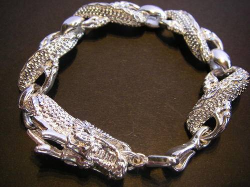 Silver plated dragon charm bracelet bangle with Chinese gift bag