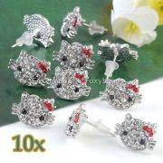 1Pair silver tone crystal earrings Hello Kitty