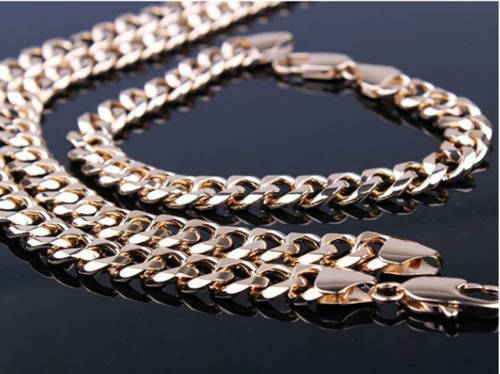 18K Gold filled men's chunky necklace and bracelet set