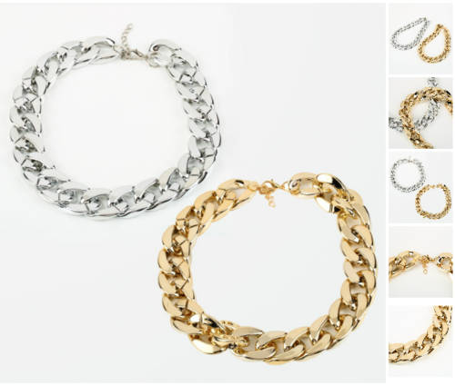 gold and silver tone thick chunky women's girls necklaces chains