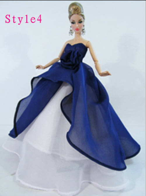 Elegant blue and white evening gown for Barbie dolls