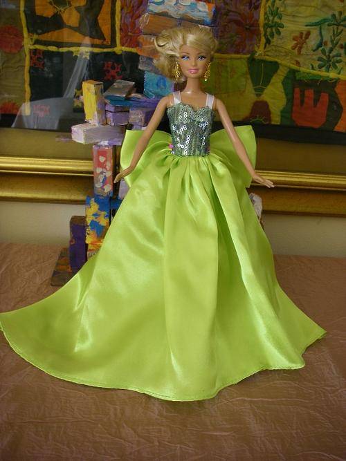 lime green satin barbie doll dress ball gown evening wear formal clothes bow