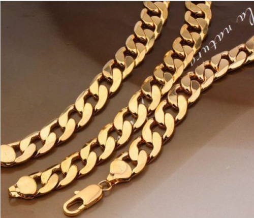 gold filled curb chain necklace bracelet set thick chunky 1.3cm 60cm 23 cm 13mm large heavy