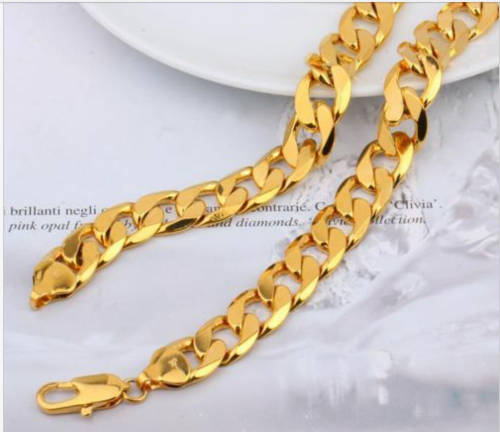 24ct Yellow Gold Filled Chunky Heavy Curb Chain Men's Necklace, 60cm,  1.3cm thick