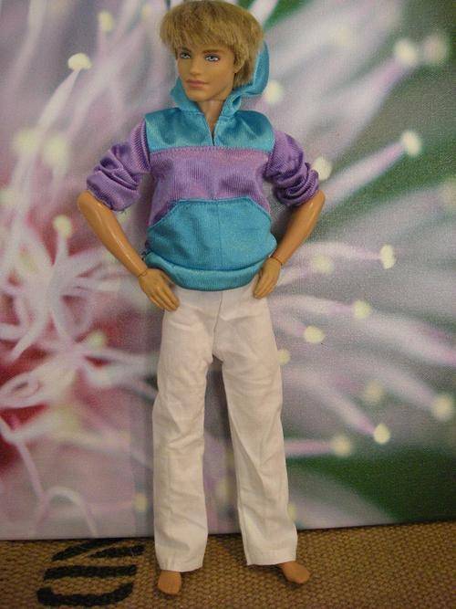 Ken clothes barbie doll white pants hoodie top sweater