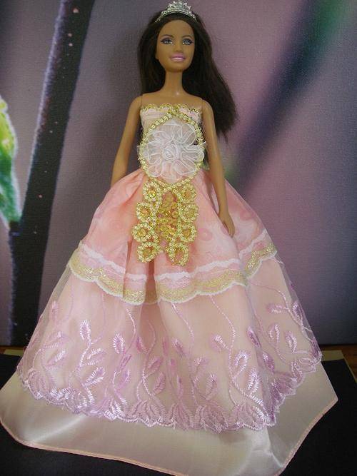 pink satin white pink floral lace gold sequence ball gown evening dress formal clothes casual clothing day wear garden party spring summer fashion wedding bridesmaid bride bridal gown tiara barbie doll steffi love dolls princess mermaid