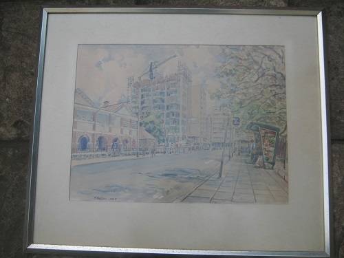 F Bauer 1968 Watercolour South African City Scene **Listed Artist**