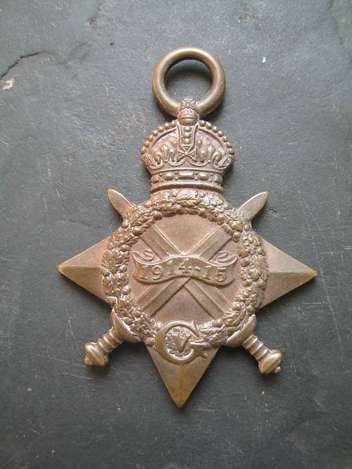 1914-15 star WW1 to Pte B B Hotchin 3rd M.R.