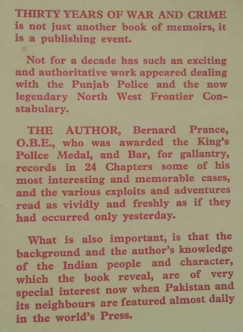 Thirty Years of War and Crime by Bernard Prance **Gift Inscription from Author**