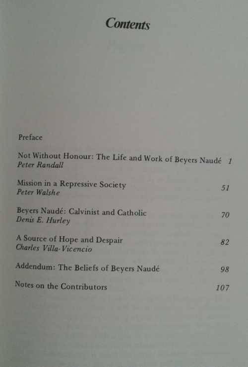 Not Without Honour Tribute to Beyers Naude edited by Peter Randall