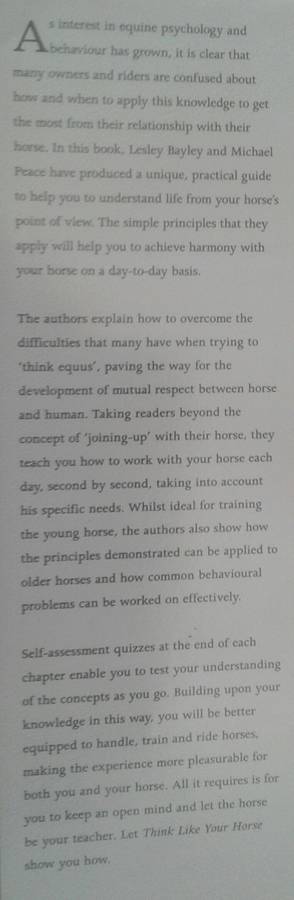 Think Like Your Horse by Michael Peace and Lesley Bayley