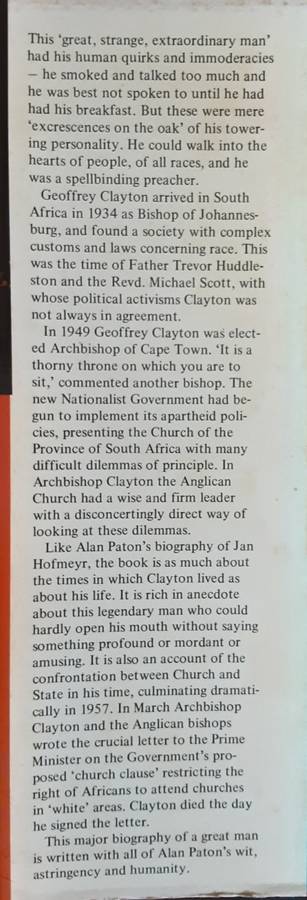 Apartheid and the Archbishop The Life & Times of Geoffrey Clayton by Alan Paton