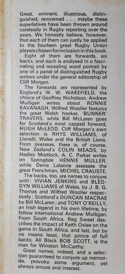 Rugby: The Great Ones edited by Cliff Morgan