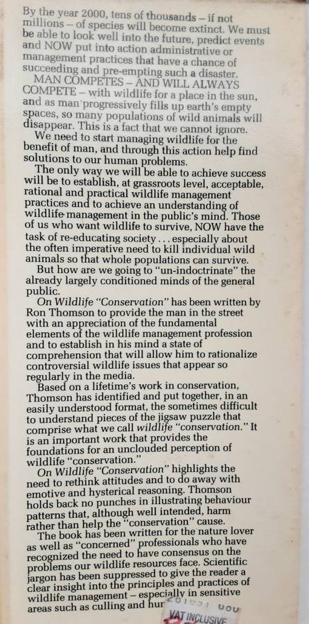 On Wildlife `Conservation` by Ron Thomson **SIGNED COPY**