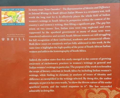 `Sister Outsiders` Representation of Identity and Difference by S African Indian Women by Govinden
