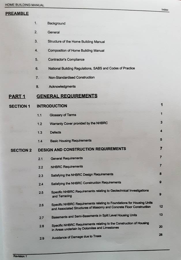 NHBRC Home Building Manual Part 1 & 2 Revision no 1 February 1999