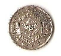 1933 South Africa Sixpence silver coin