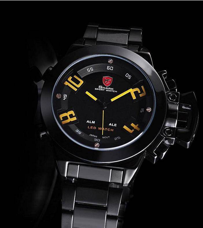New Shark Luxury Mens Digital Date Day Sport Stainless Steel Quartz Wrist Watch