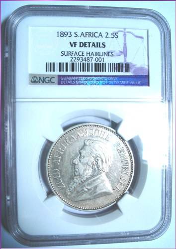 1893- ZAR - Half Crown - NGC VF Details - surface hairlines - Start @ R1