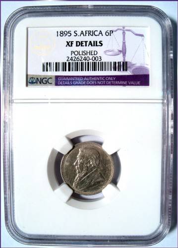 1895 - ZAR - Sixpence -  NGC XF Details - polished - R1 Start******