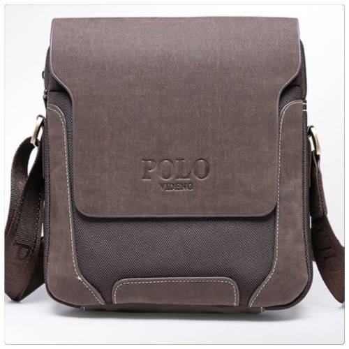 POLO Videng Composite Brown Leather & High quality Canvas Shoulder / Crossbody Bag