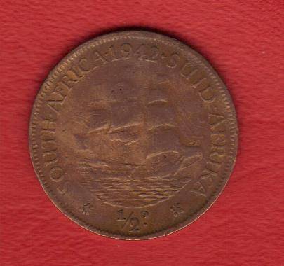 #LOW START# South Africa Half penny 1942 1/2d King George Vl - UNC 650 - EF 210