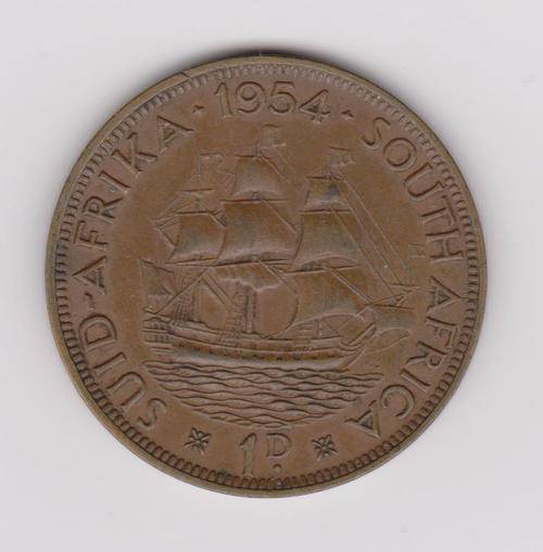 1954 South Africa 1 Penny 1d -  Queen Elizabeth ll