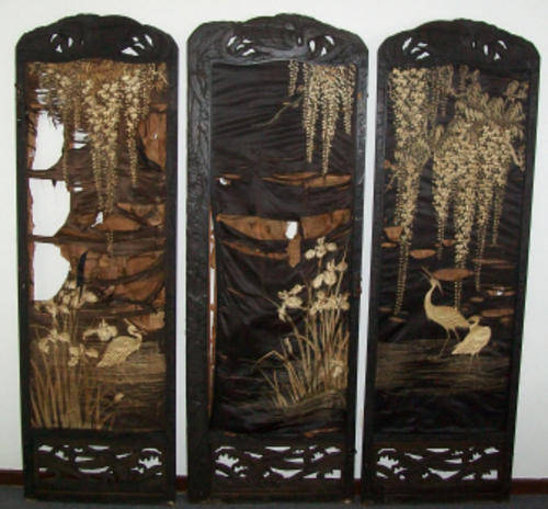 Vintage Oriental Silk Screen - Restoration required