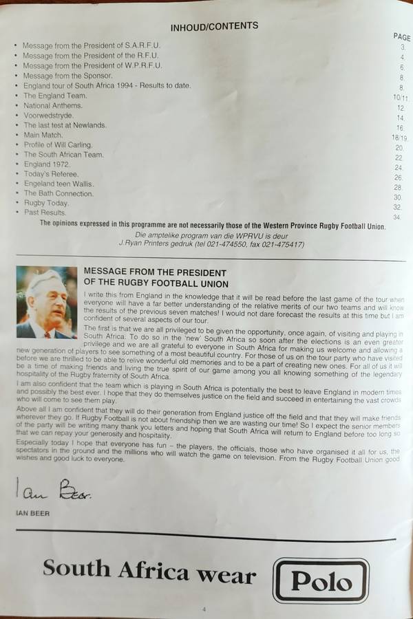 South Africa vs England Rugby 1994