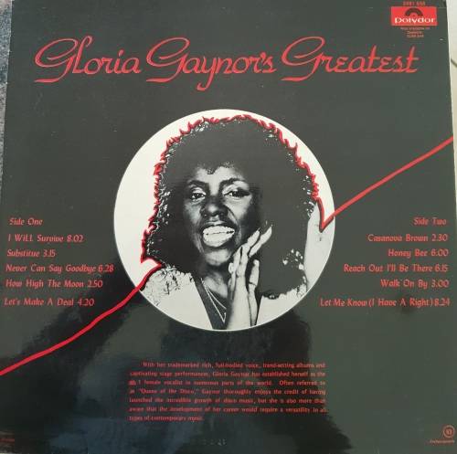 GLORIA GAYNOR Greatest Hits (Very Good+/Very Good+) Polydor 2491 558 SA Pressing 1980 - DISCO