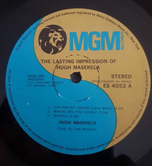 HUGH MASEKELA The Lasting Impression Of (VG+/VG) ES 4052 MGM Records 1969 - COLLECTORS' ITEM