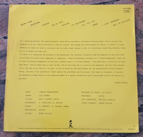 BUNNY WAILER Sings The Wailers (Very Good-/Very Good) Island ILPS 29629 SA Pressing 1980