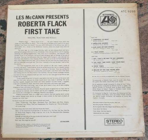 ROBERTA FLACK First Take (Excellent/Very Good) Atlantic ATC 9255 South African Pressing