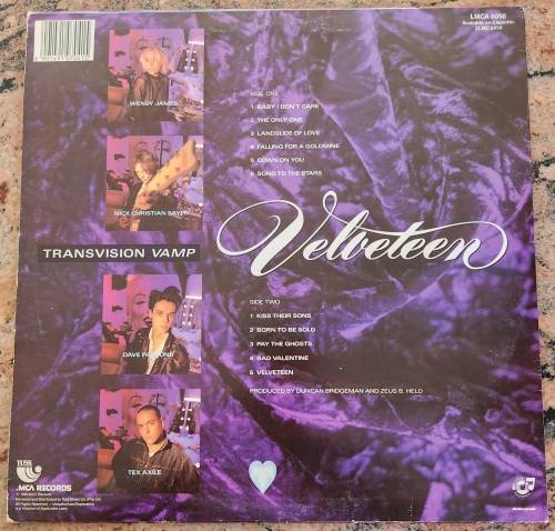 TRANSVISION VAMP Velveteen (Very Good+/Very Good+) MCA LMCA 6050 SA Pressing 1989 - Lyrics inside