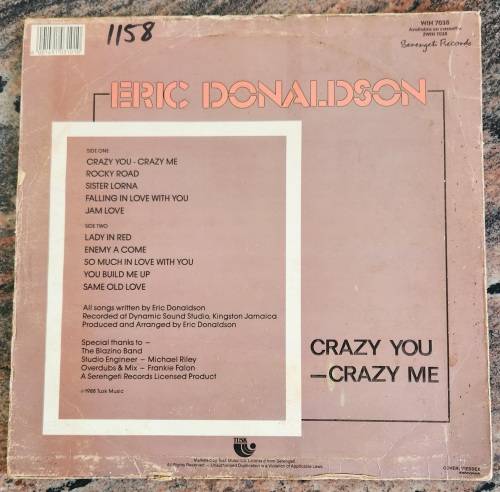 ERIC DONALDSON Crazy You Crazy Me (Very Good/Poor) Serengeti WIH 7038 SA Pressing 1988 - RARE
