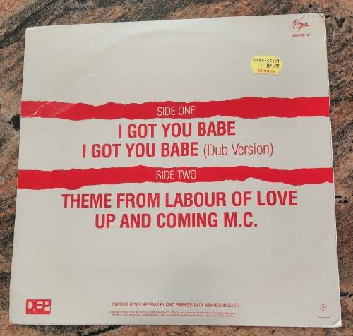 UB40 Ft. CHRISSIE HYNDE I Got You Babe - ``12 MAXI (VG+/VG) Virgin VS 648 12 SA Pressing 1985 - RARE