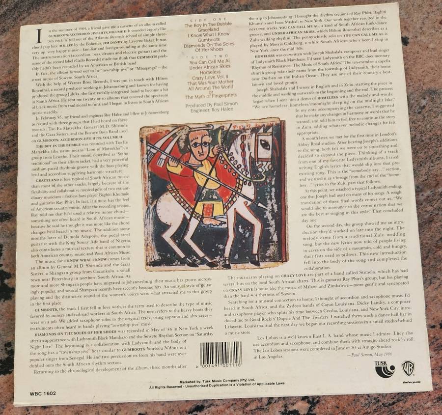 PAUL SIMON Graceland (VG+/VG+) Warner WBC 1602 SA Press 1986 - Lyrics inside