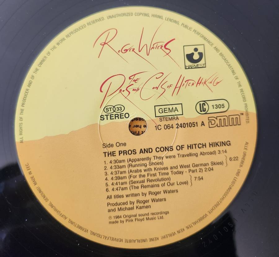 ROGER WATERS The Pros & Cons Of Hitch Hiking (VG/VG) Harvest LC 1305 European Pressing 1984 - Lyrics