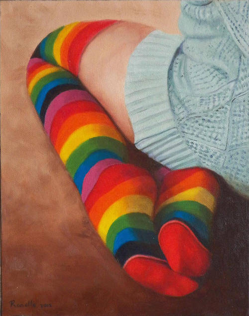 "Rainbow Socks" Oil painting (280mm x 350mm x 40mm)