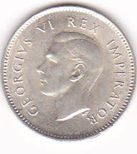 1945 UNION OF SOUTH AFRICA  SILVER THREEPENCE (TICKEY)