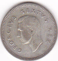 1951 UNION OF SOUTH AFRICA  SILVER THREEPENCE (TICKEY)