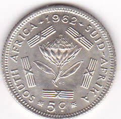 1962 SILVER SOUTH AFRICA FIVE CENTS