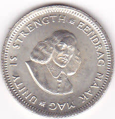 1962 SOUTH AFRICA  FIVE CENTS SILVER
