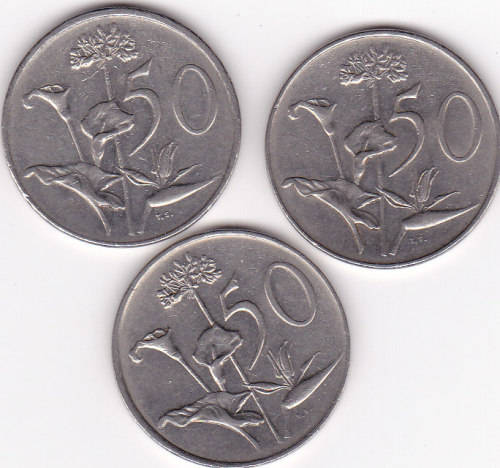 FIFTY CENT (RSA) NICKEL COINS 1988/89/90 - BID PER SET