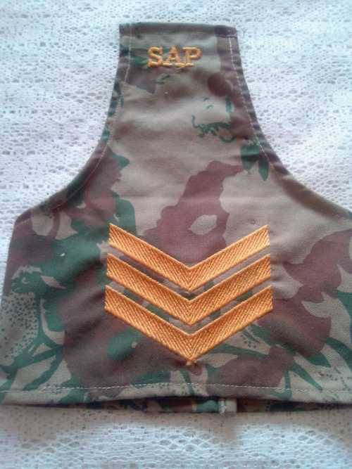 SADF - KOEVOET (SAP) RANK SET  - (SGT. BRASSARD/ FLASH/ EPAULETTES)